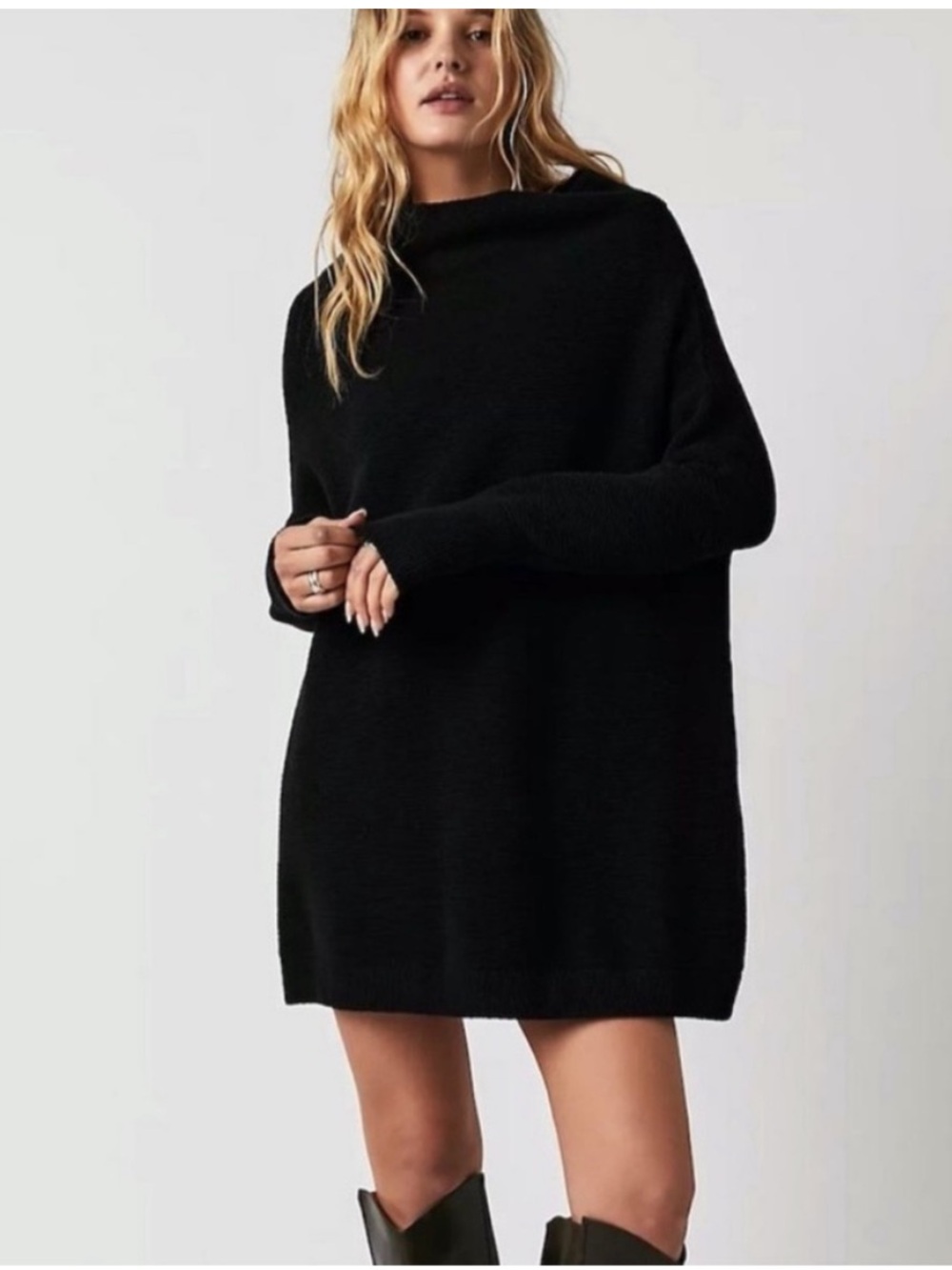 FREE PEOPLE Beach Oversized Slouchy Tunic Pockets Black Size M